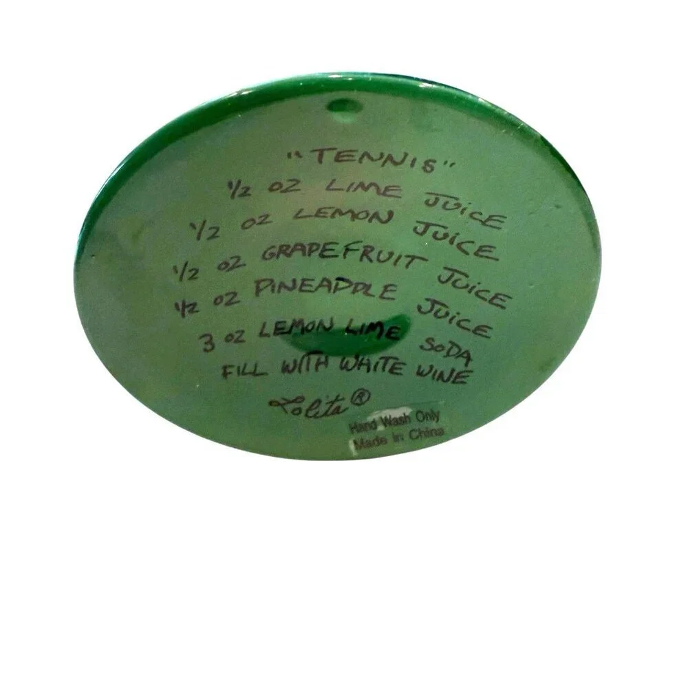 Lolita Hand Painted Tennis Balls Racket Pickleball Wine Glass Recipe Box NOB